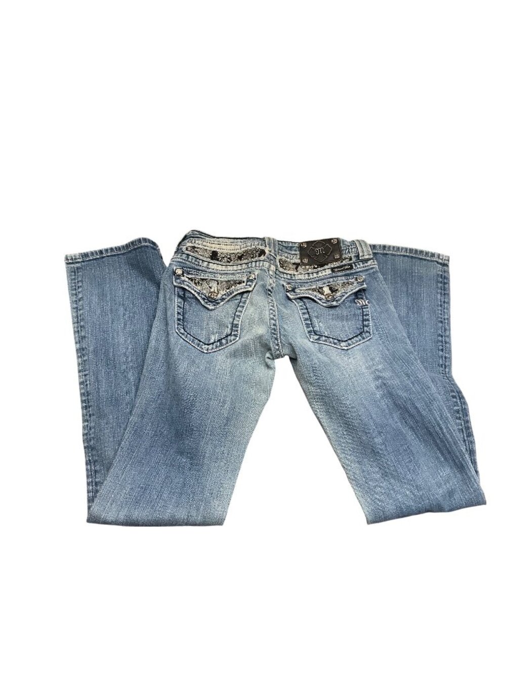 Miss Me Embellished Bootcut Jeans Rhinestone Flap Pockets Women’s Size 28